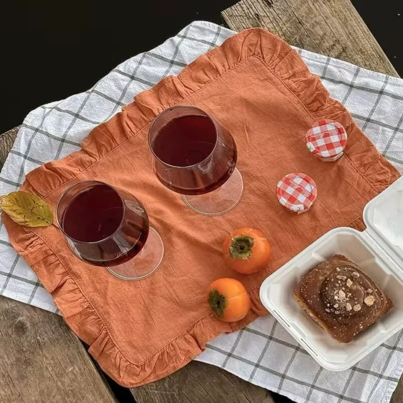 100% Cotton Ruffled Napkins Soft Flounced Placemats for Table Decor Wedding Housewarming Party Decoration Gift
