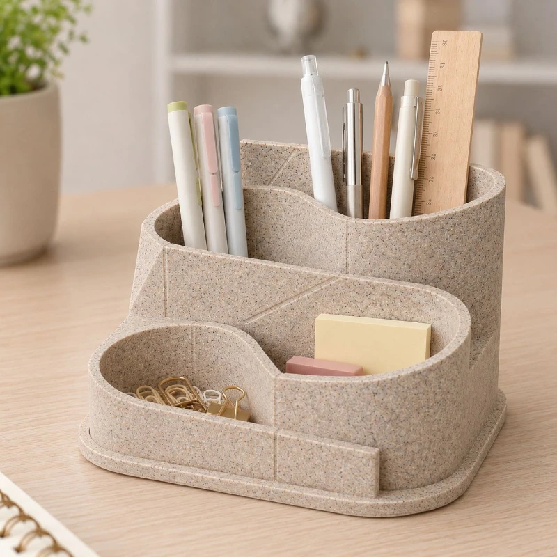 Imitation Sandstone Resin Multi-grid Pen Holder Desktop Stationery Makeup Brush Storage Box Office Shelf Spot