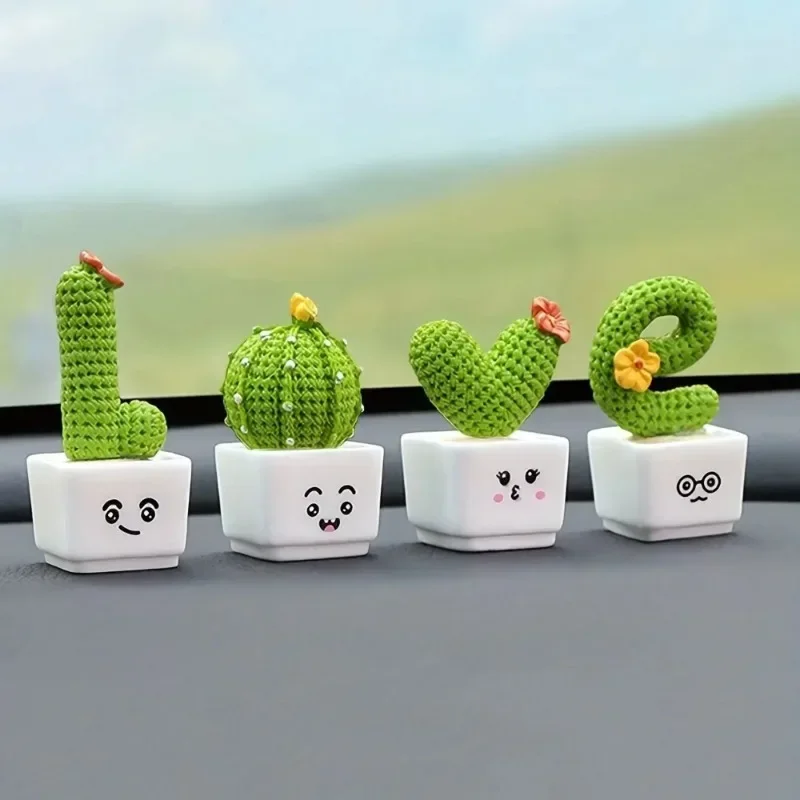 1 Set of 4, Resin Succulent Cactus Mini Green Plant Car Office Home Living Room Crafts Creative Small Fresh Cactus Decoration