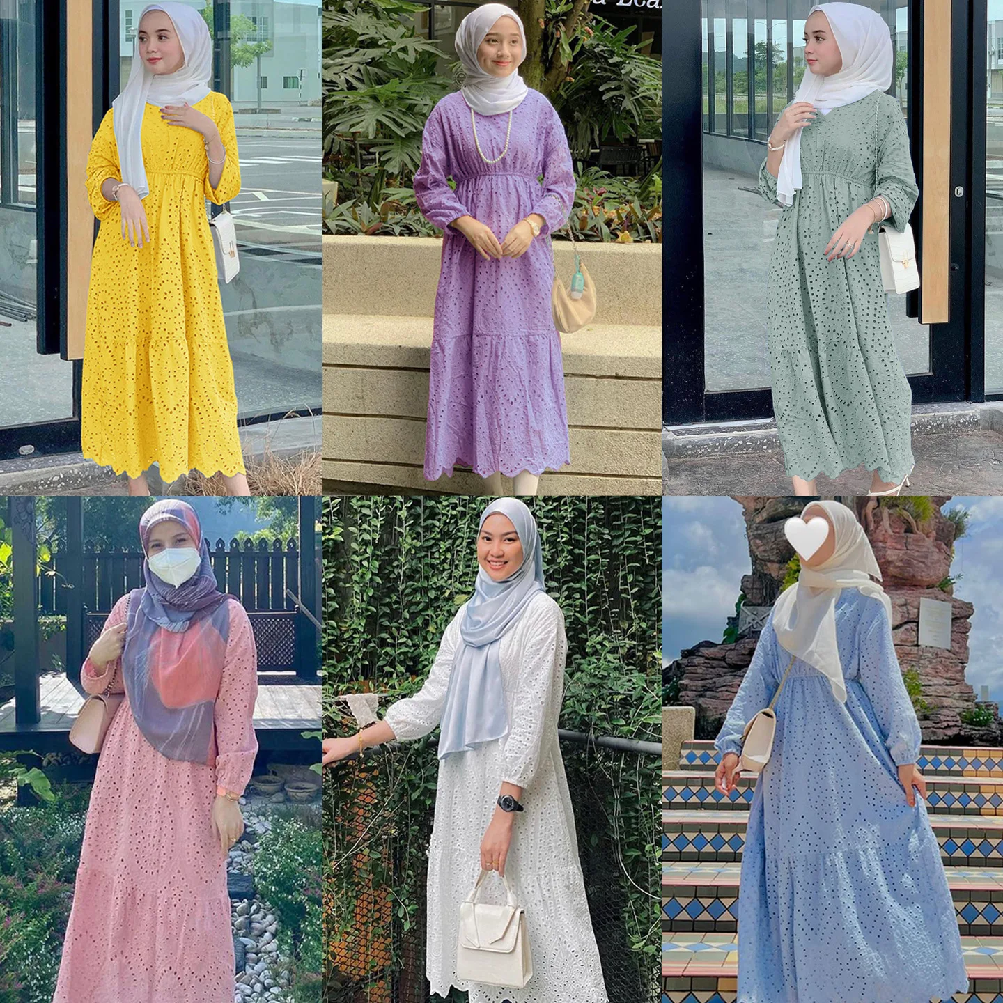 Cross border Muslim women's clothing Amazon Southeast Asian temperament lady hollow lace dress