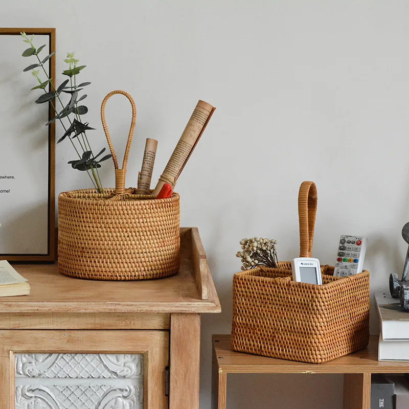 rattan woven handmade storage box, coffee table storage basket, remote control red wine storage rack