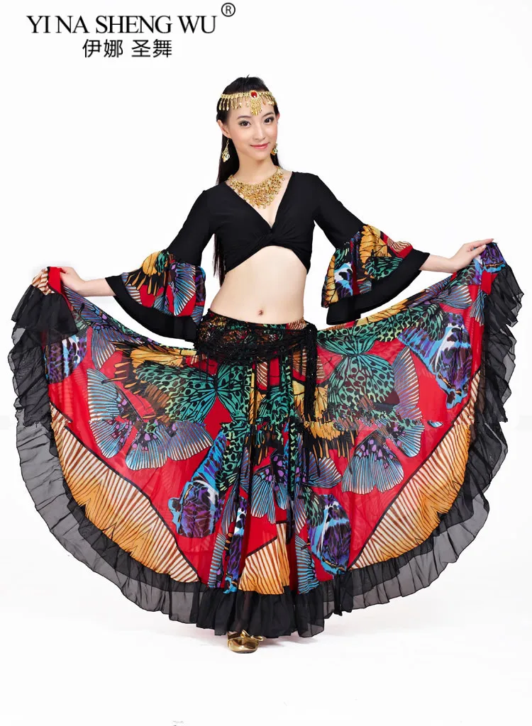 Falda gitana con estampado de flores de 720 grados, ropa Tribal para danza del vientre, disfraz de danza del vientre, ropa de Flamenco, espectáculo de escenario español egipcio