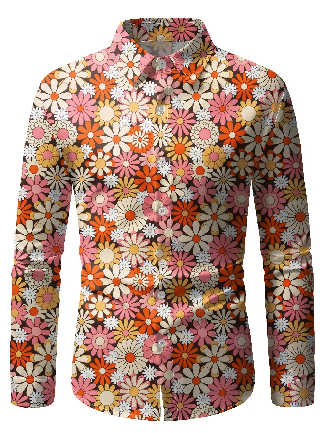 Men's Shirt Retro Daisy Floral Allover Print Long Sleeve Button Down Top Casual Daily Streetwear Mens Clothing