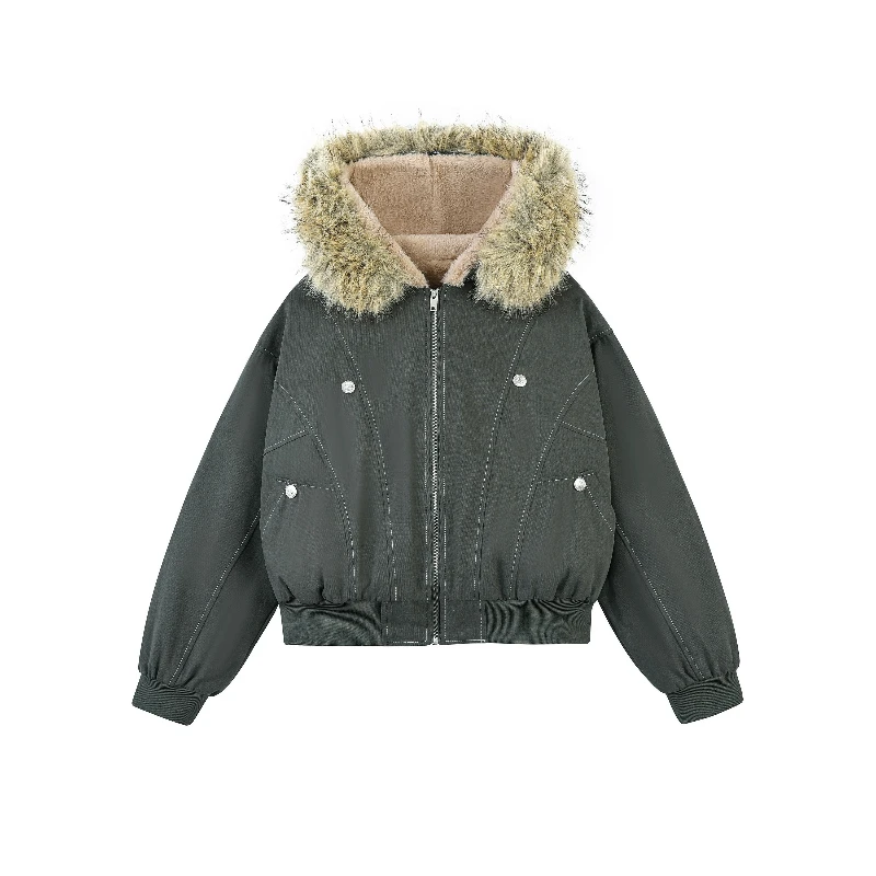 Fashion American Style Faux Fur Collar Jackets Men Women 2025 Winter New Thickened Warm Long Sleeve Parkas Tooling Jacket Parkas