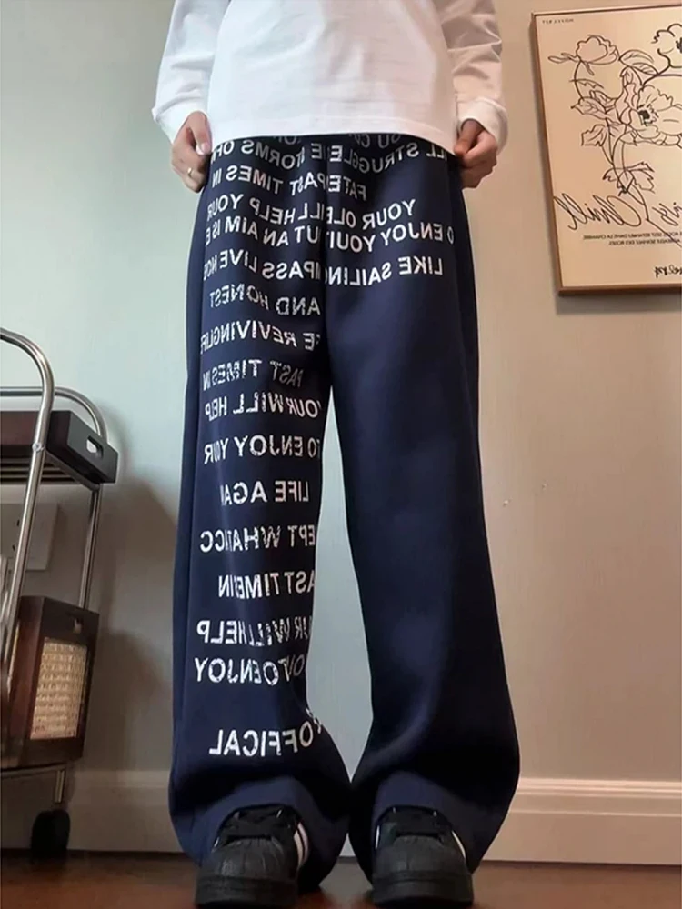 빈티지 레터 프린트 와이드 레그 팬츠 스트리트웨어 루즈 배기 스웨트팬츠 힙합 캐주얼 오버사이즈 바지 레트로 Y2K 감성