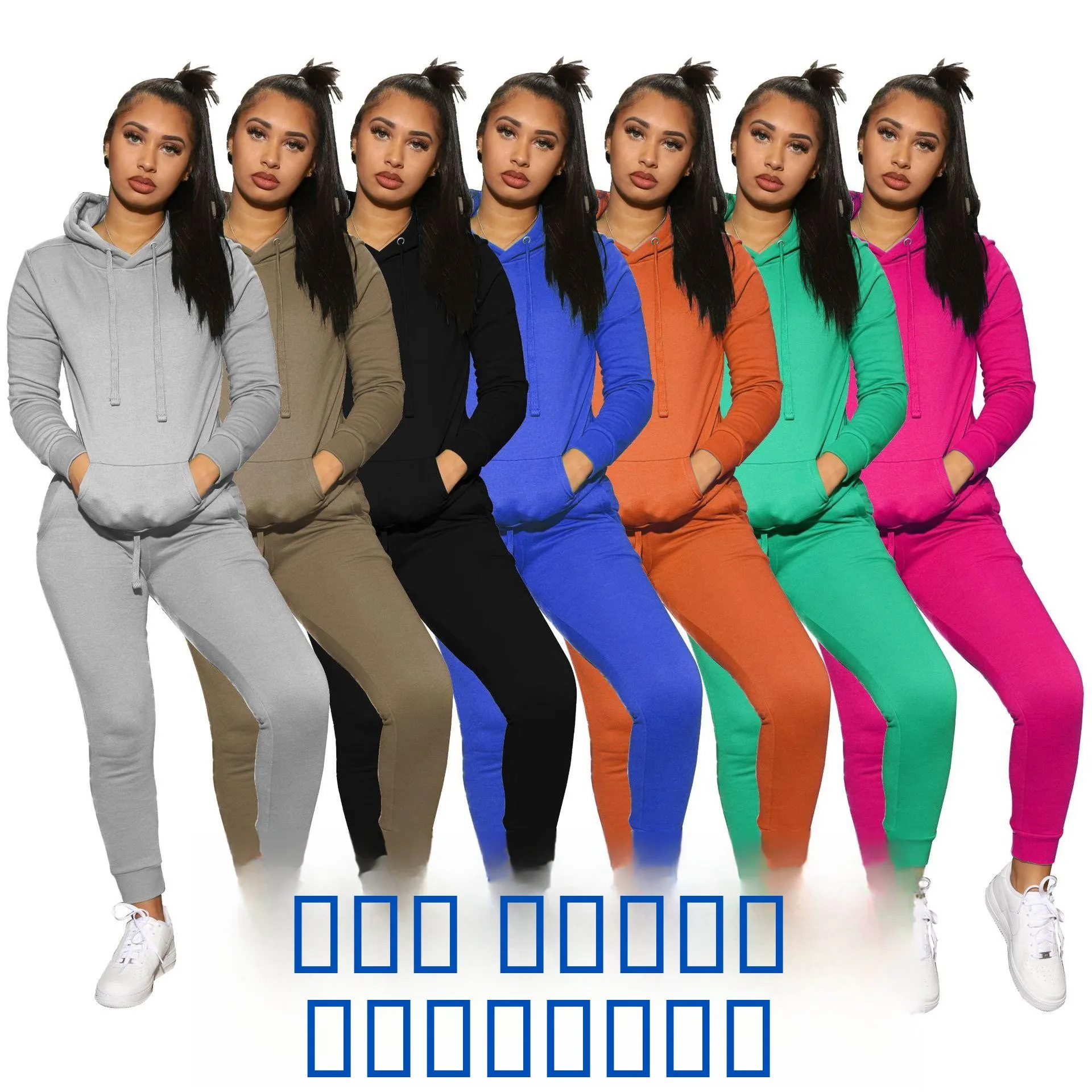 

Женский спортивный костюм с капюшоном: толстовка и длинные брюки, повседневный, однотонный, зимний, модный комплект