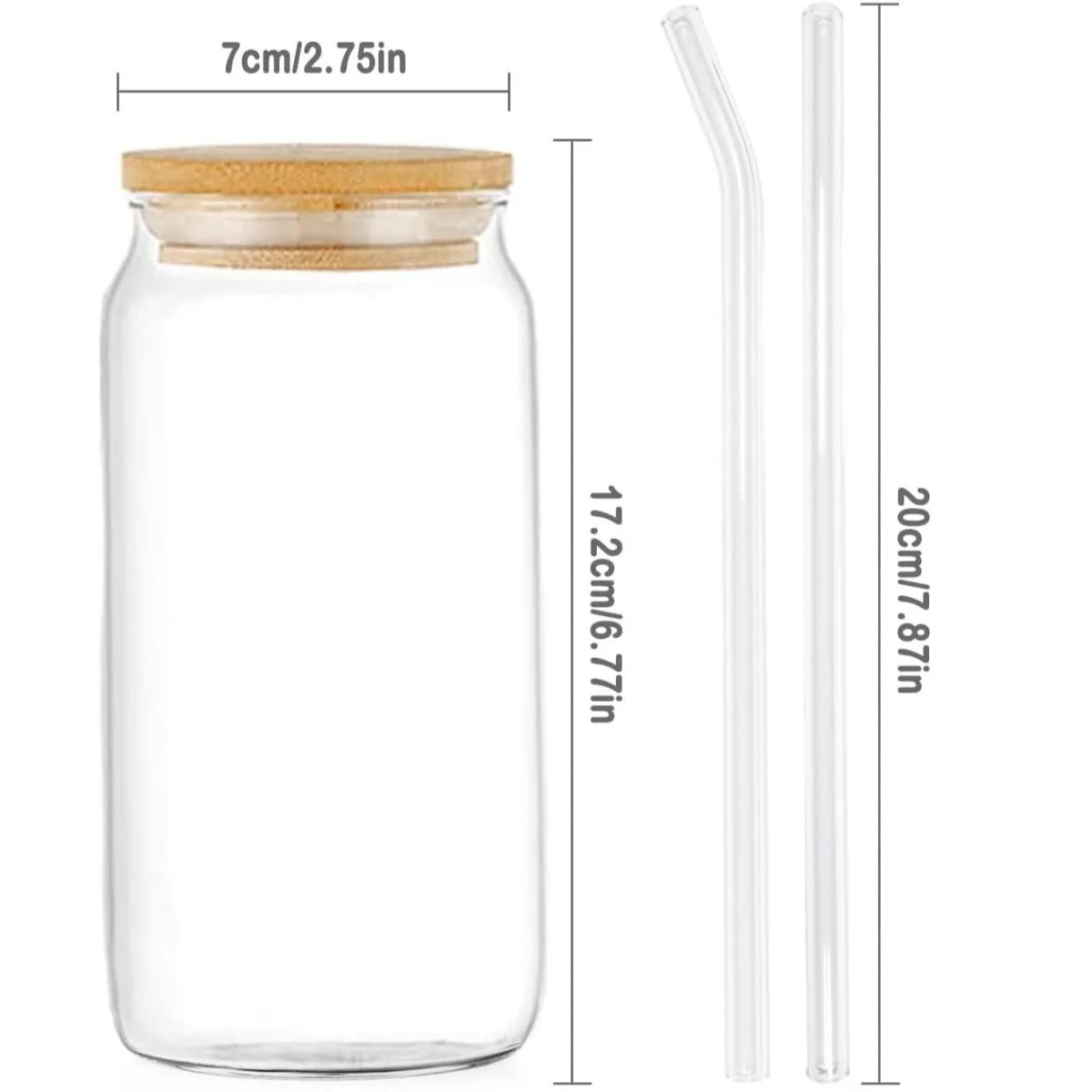 16oz Glass Drinking Cup Comes with A Bamboo Lid and A Glass Straw Suitable for Cocktails Coffee Beverages Etc. view 4