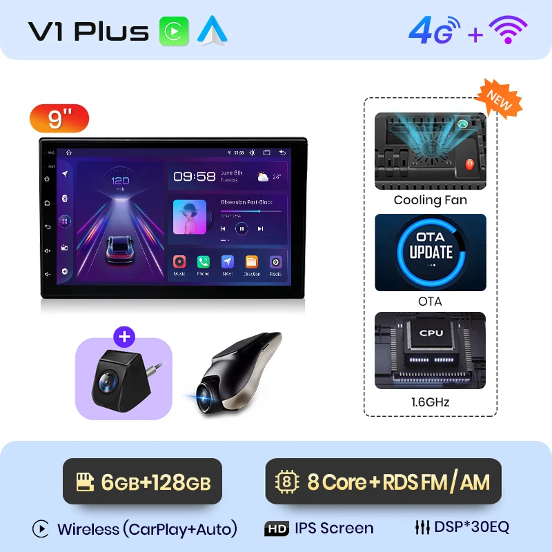 Junsun Qualcomm 8-Core 360 graden camera universele stereo 7" 9" 10" autoradio draadloze CarPlay Android Auto IPS touchscreen multimediaspeler slimme intelligente systemen 2 Din head unit autoradio