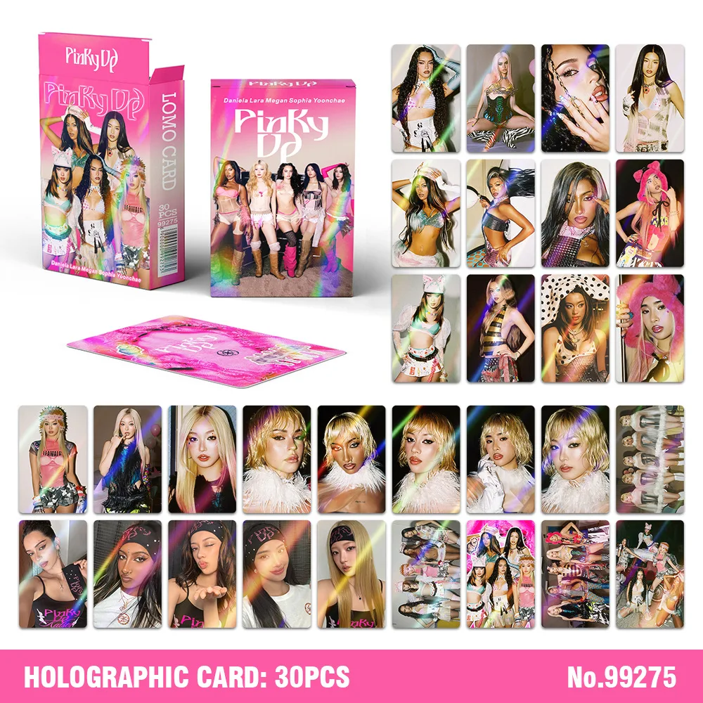 30Pcs KATSEYE PINKY UP Laser Photocards Star Collection Lomo Cards Holographic Flash Cards Idol Signature Photo Cards Fans Gifts