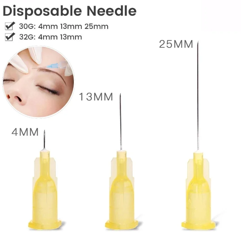 Aguja pequeña indolora desechable para uso médico, herramienta quirúrgica estéril de microplástico para inyección de 50 piezas, 32G, 34G, 4mm, 30G