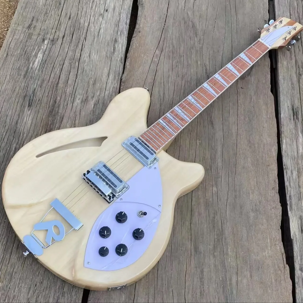 

6 String Electric Guitar Semi Hollow Body Natural Color Guitarra, Stainless Steel Frets, 24F Rosewood Fingerboard
