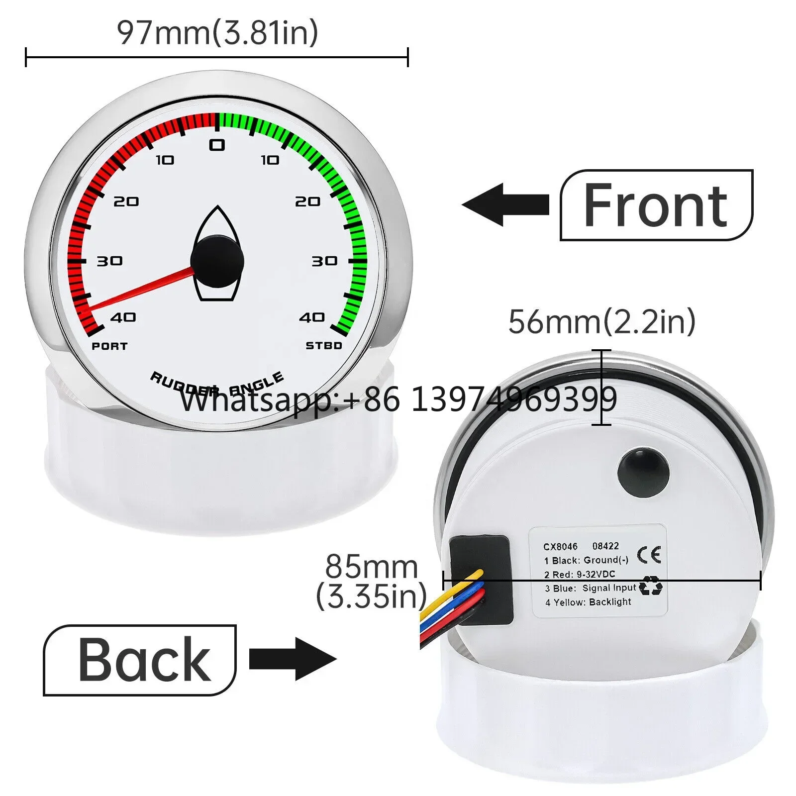 2026 New 85mm Marine Boat Rudder Angle Indicator Meter Signal 0-190ohm Boat Yachts