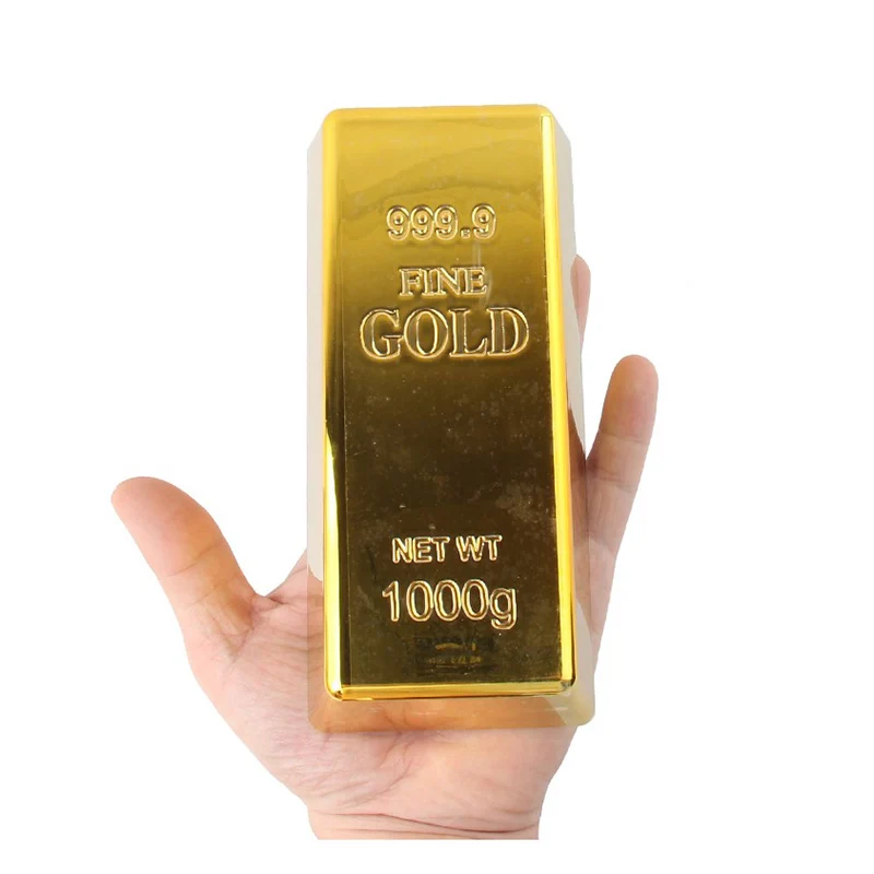 1pc Simulation Gold Bar Plastic Golden Paperweight Home Decor Bullion Bar Crafts Creative Gold Brick Decor Toy Shop