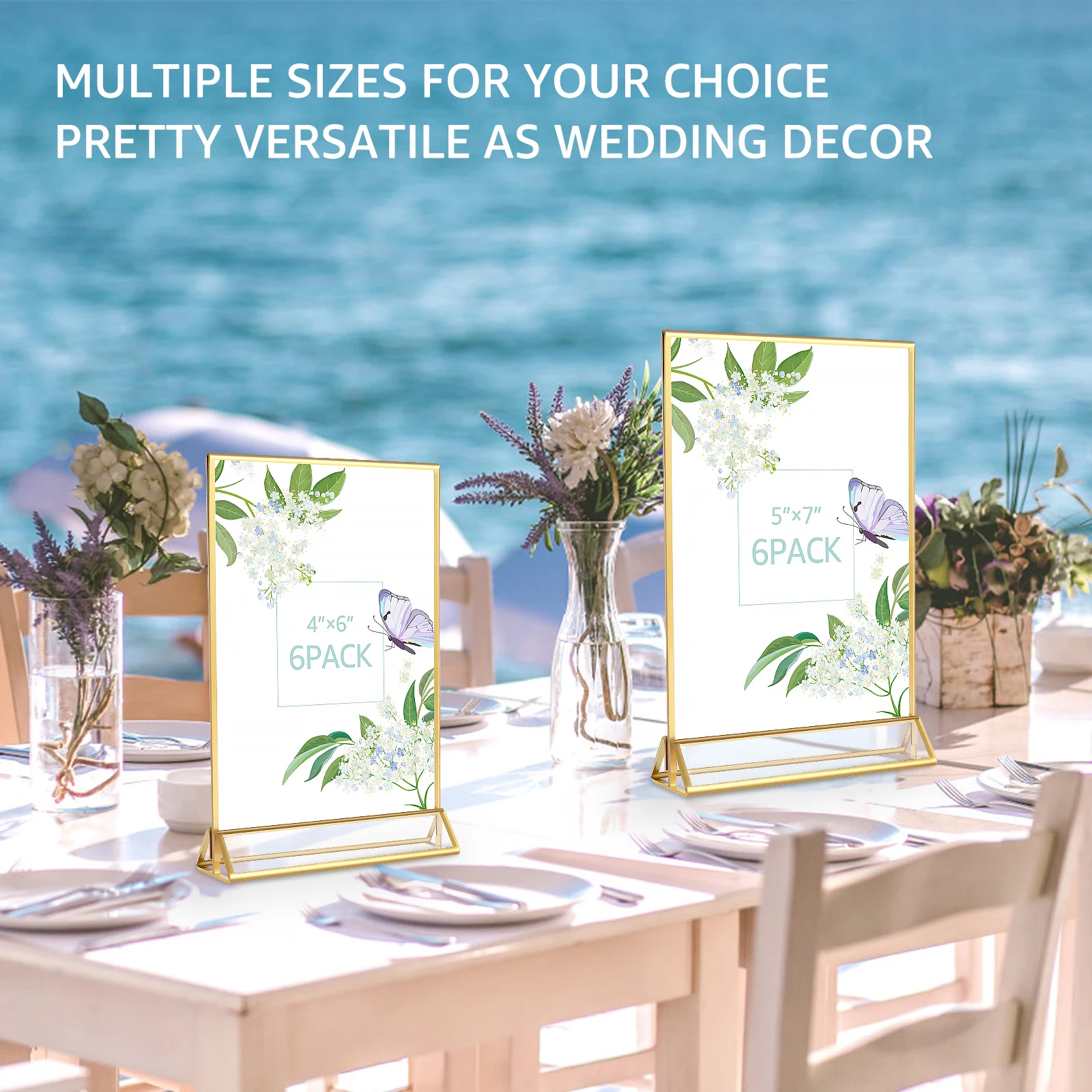 حامل إطار صورة بحدود ذهبية ، حامل لافتة أكريليك شفاف ، حامل قائمة للطاولة لحفلات الزفاف ، حامل بطاقة مقعد المكتب ، 12 أو
