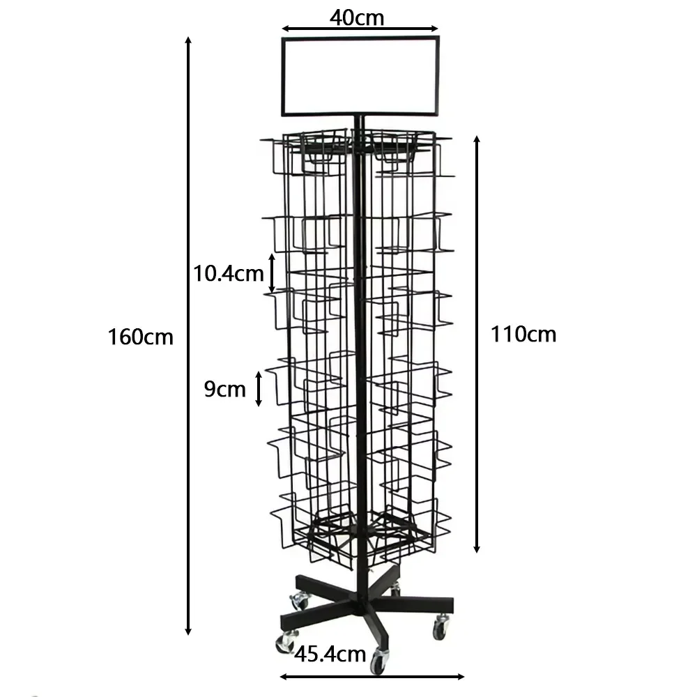 IYUBO OEM 360 Spinner Free Standing Display Wire Pocket Metal Rotating Greeting Card CD Rack Display Stand on Wheels