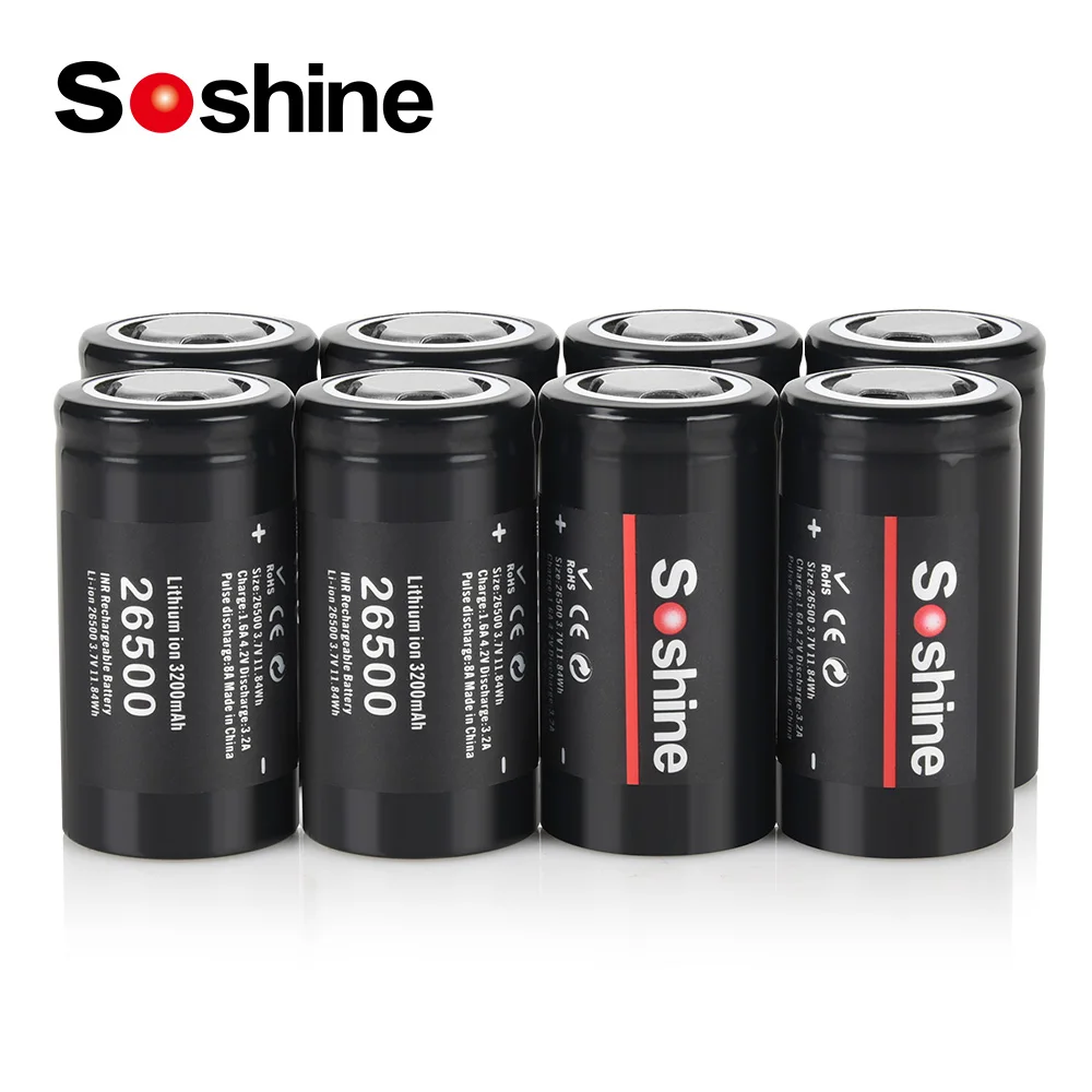 Soshine 3.7V 3200mAh Rechargeable Batteries Li-ion 26500 Battery 3.7V 26500 Battery lithium for Flashlight Electric Razor Shaver