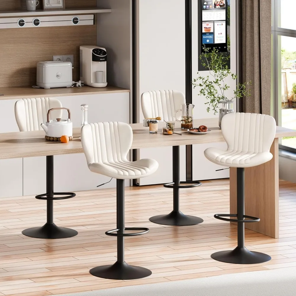 

Bar Stools Set of 4, Modern Swivel Upholstered Bar Chairs, Counter Height Faux Leather Metal Barstools with Back and Footrest