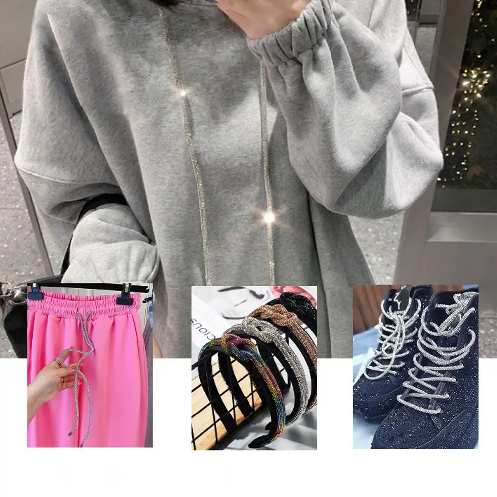 DIY Replacement Accessories Cross Braiding Strap Bright Crystal String Shiny Round Cord Rhinestone Drawstring Diamond Rope
