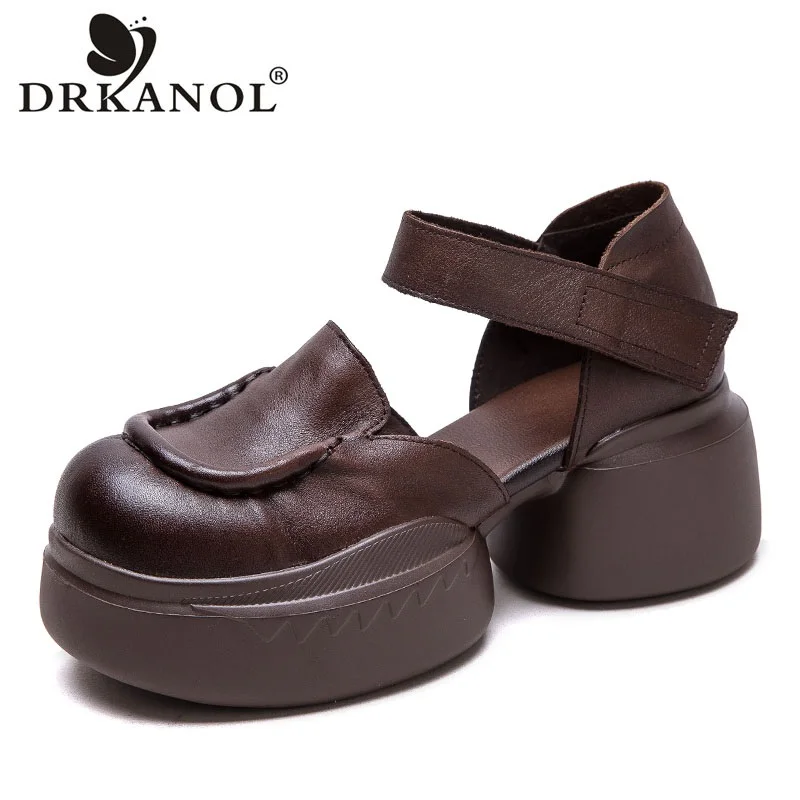

DRKANOL 2023, женские летние сандалии на платформе, римские сандалии ручной работы из натуральной кожи в стиле ретро на высоком каблуке с большой головкой, увеличивающие рост