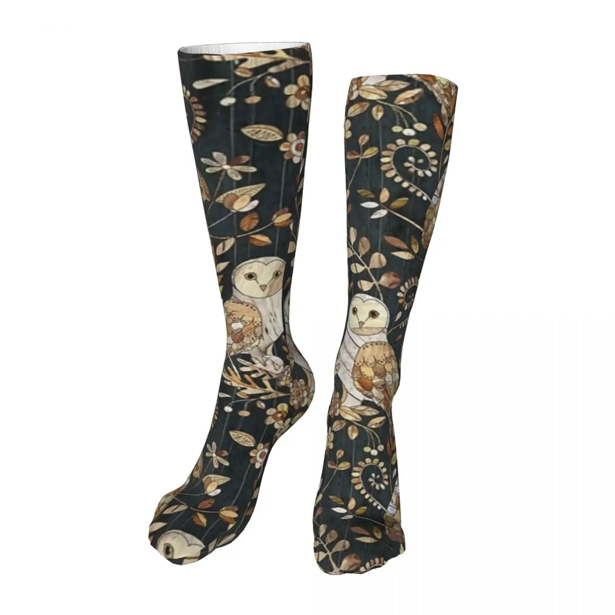 Wooden Wonderland Barn Owl Adult Stockings Breathable For Daily Matching Comfortable Customised Patterns