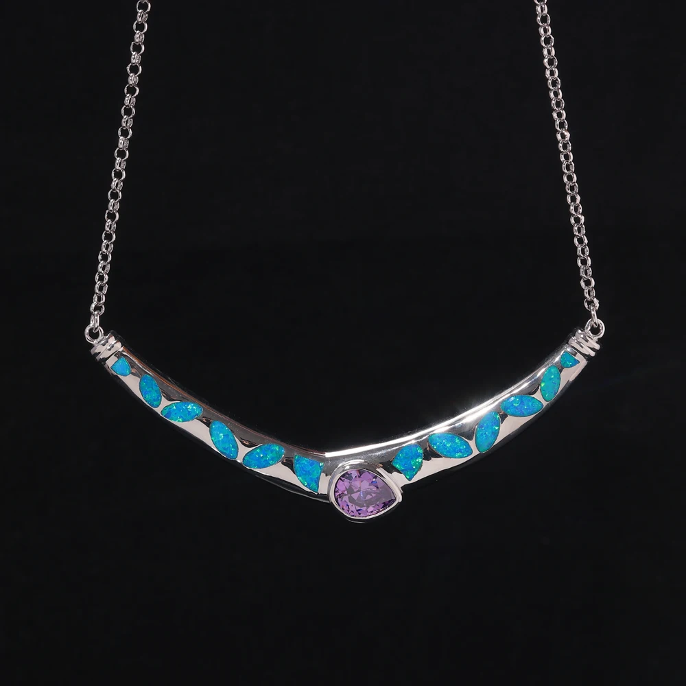 

CiNily Ocean Blue Fire Opal ожерелья для женщин посеребренные модные украшения винтажное ожерелье с цепочкой подарки на день матери