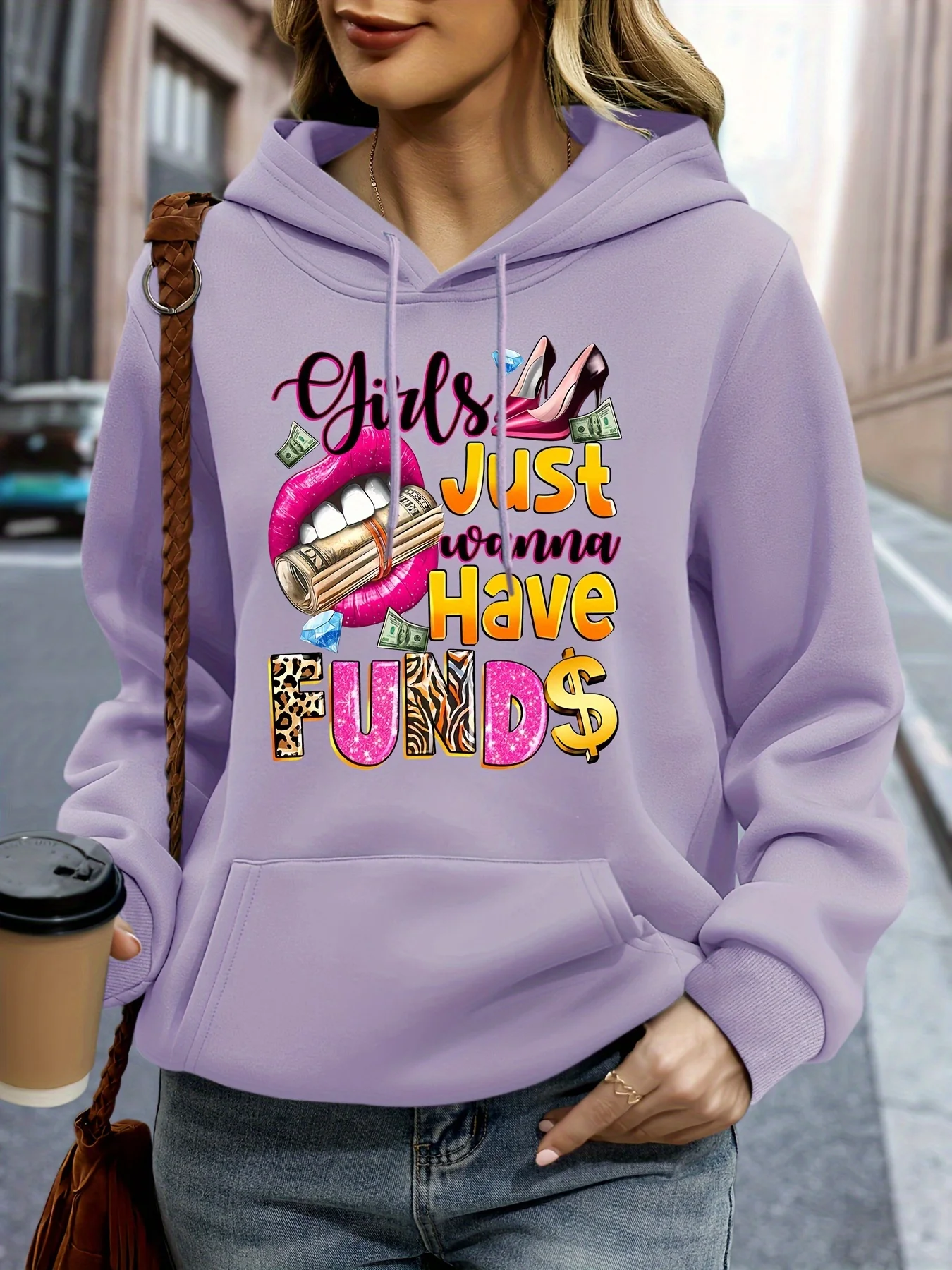 Sudadera con capucha de manga larga de gamuza con estampado de letras PERFECTLY informal cálida y holgada de otoño e invierno para mujer