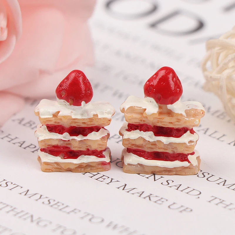 2pcs 1:12 Mini Strawberry Cake Napoleon Cake Dollhouse Miniature Accessories