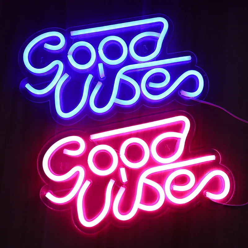 Good Vibes Signs Neon Lights for Decor Light Lamp Bedroom Beer Bar Pub Hotel Party Game Room Wall Art Christmas Decoration New