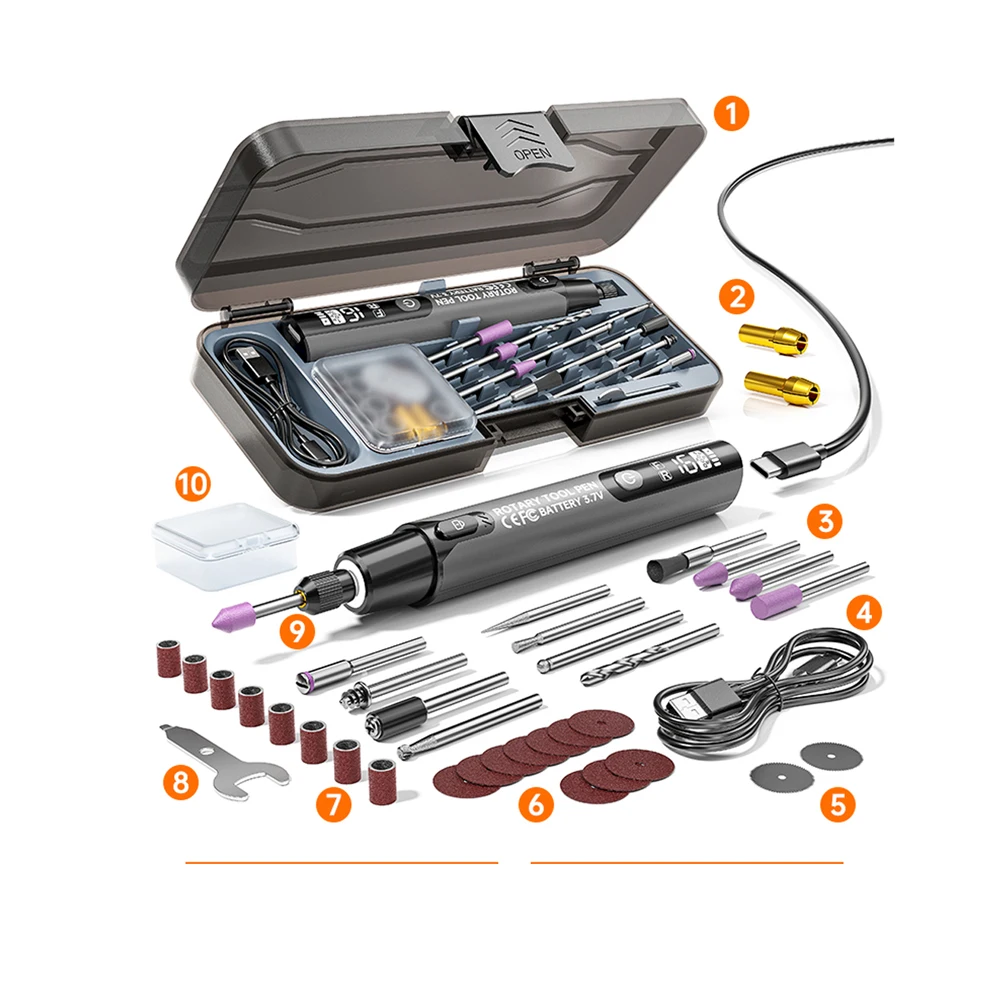 

16000RPM Digital Electric Mini Drill Cordless Rotary Tools Handheld LED Light Engraving Rotary Pen Sets for Jewelry Metal Polish