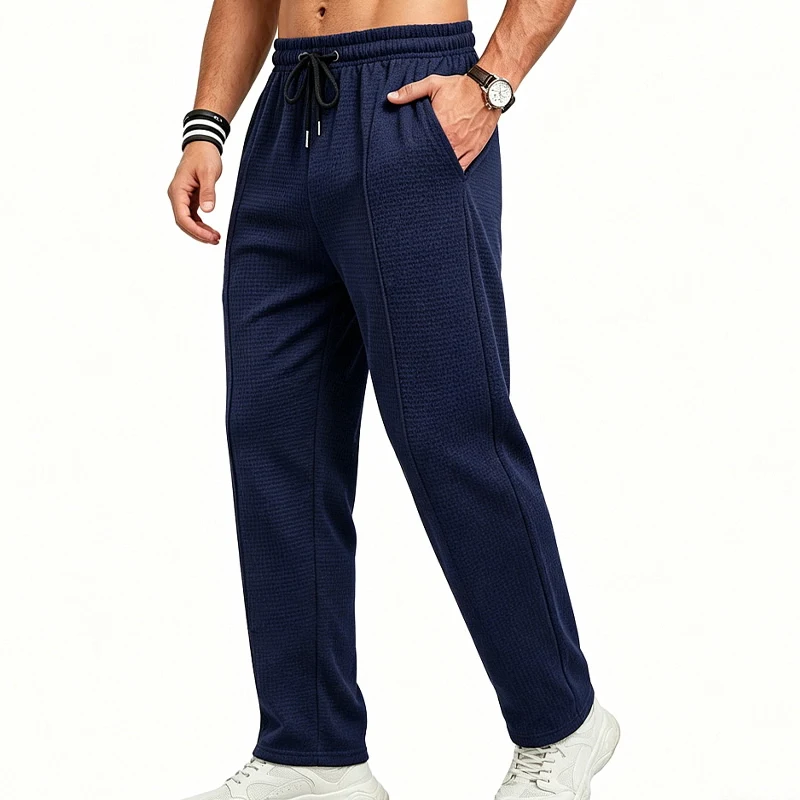 Herren-Jogginghose aus Waffelstrick mit geradem Bein, elastischem Bund und Seitentaschen – Detail 17