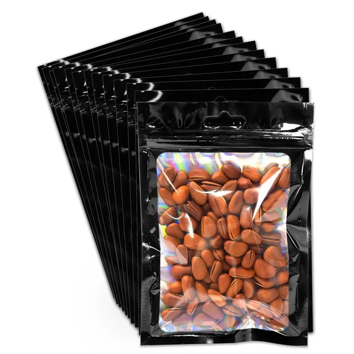 A1640K 100 Pcs Resealable Foil Bags, Plastic Packaging Pouch with Clear Window for Small Business, Black 3.5 X 6.3 Inch SUMMER