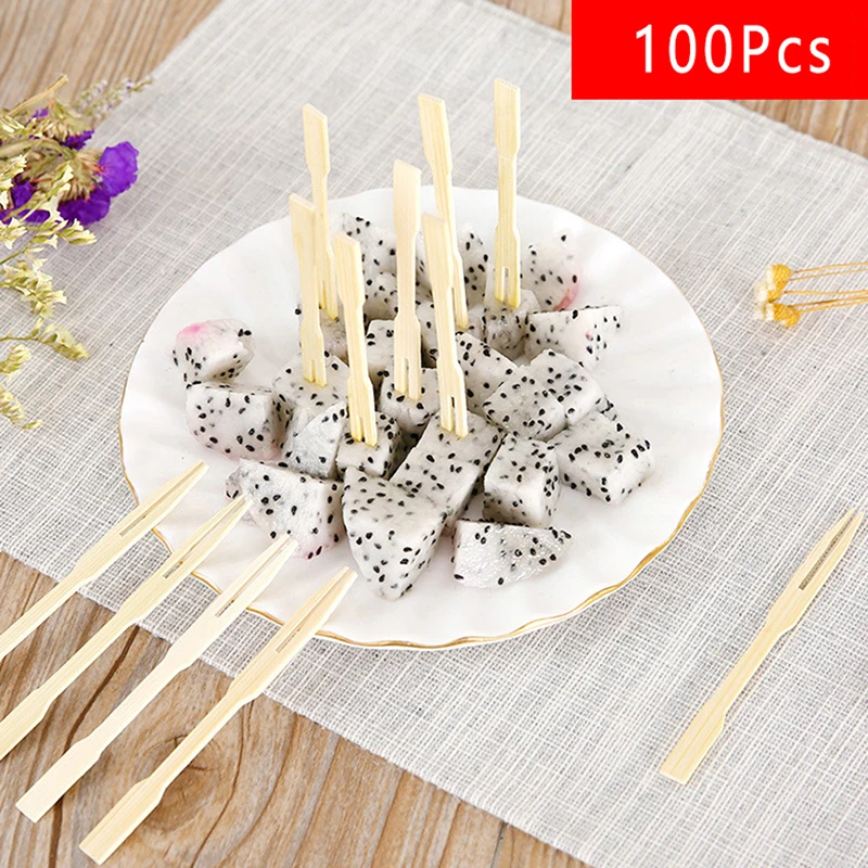 80/100PCS Disposable Bamboo Catering Forks Fruit Stick Finger Food Pick Aperitif Picks Plastic Appetizer Antipasti  Bamboo Forks