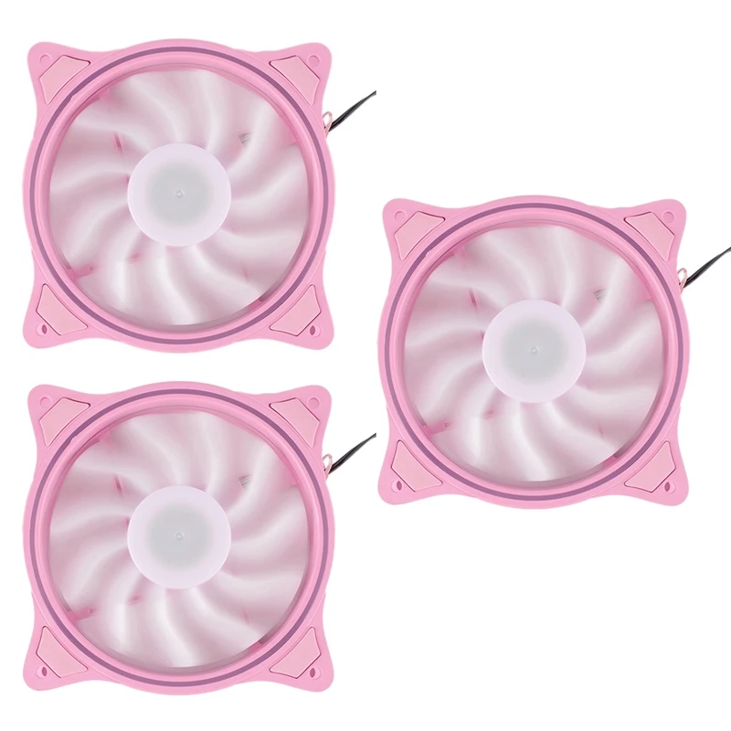 

4 Pin 120Mm Cool Fan Pc Fans 3 Aperture Interntl External Pink LED Large Air Volume Silent Fan For Pc Cooling 3 Pack