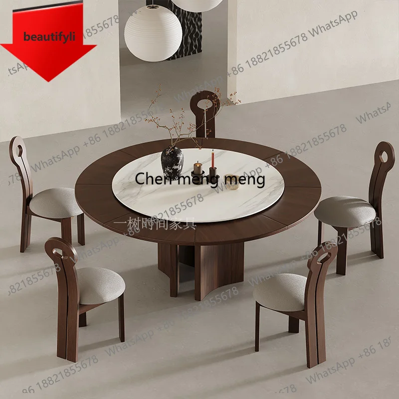 

X188 Средневековый ваби-саби с ветровым поясом, проигрыватель из черного ореха, вращающийся выдвижной обеденный стол из цельного дерева, обеденный стол переменного диаметра