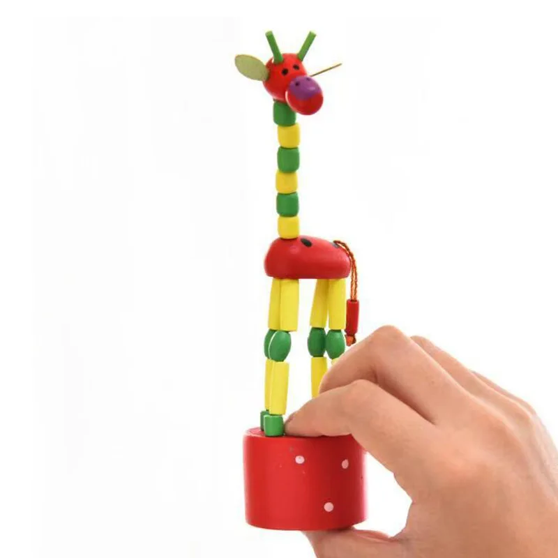 2PCS Nette Bunte Holz Giraffe Pull Spielzeug Finger Puppen Für Kinder Schaukel Tanzen Tiere Party Favors Bifthday Geschenke jungen Mädchen