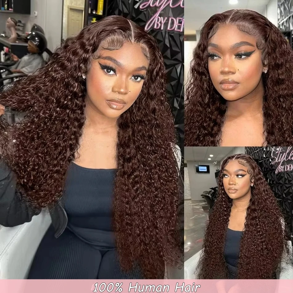 

13X6 Chocolate Brown Lace Front Wigs Colored 100% Human Hair Wigs Pre Plucked Deep Wave 13X4 Hd Lace Frontal Brazilian Curly Wig