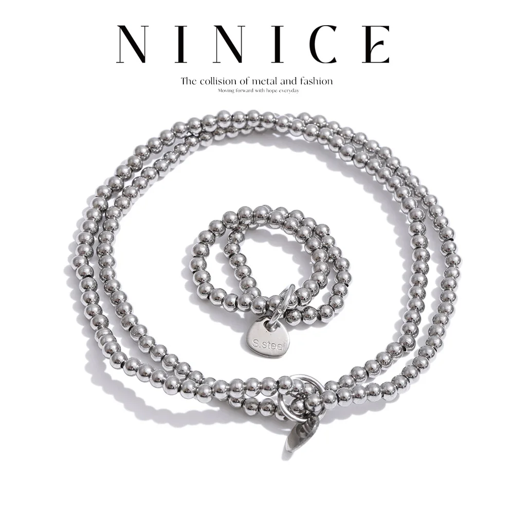 NiNice Edelstahl-Perlenkette, elastisch, handgefertigt, Armband, Armreif, Ring, beliebter Sommer- und Alltagsschmuck