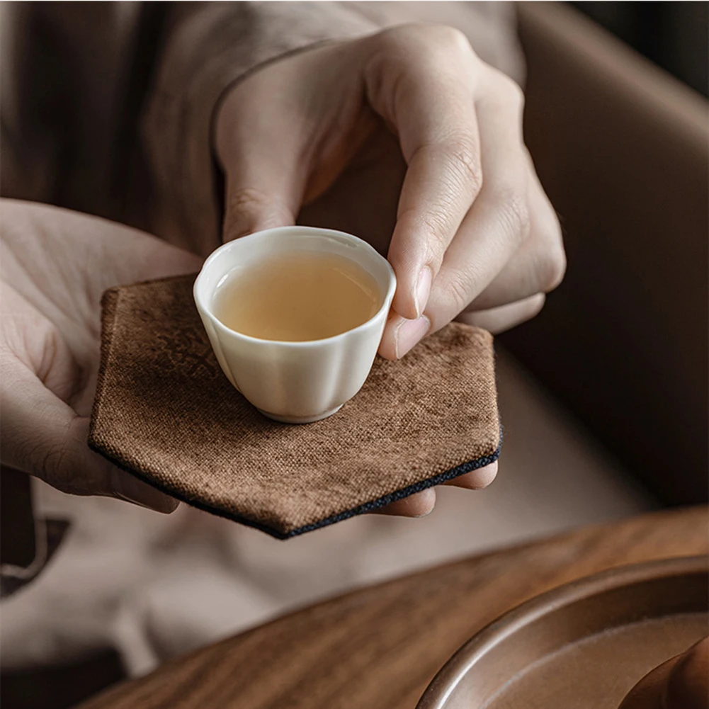 Hand-Tie-Dyed Hexagonal Coasters Super Absorbent Non-Slip Cotton Linen Tea Mat Unique Tea Ceremony Accessories For Tea Cup
