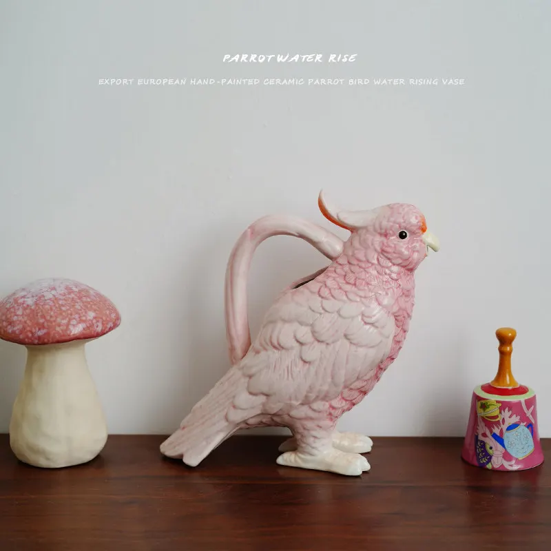 European Hand-painted Parrot Bird Shape Ceramic Vase Ornament Living Room Kitchen Tea Table Cold Kettle Afternoon Tea Pot Crafts