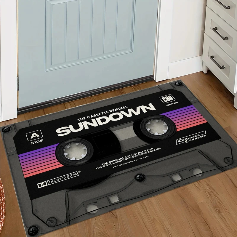 VIKAMA Retro Cassette Tape Rug Non Slip Washable Carpet Adjustable Floor Mat Dirt Resistant Easy Clean Kitchen Bathroom Decor