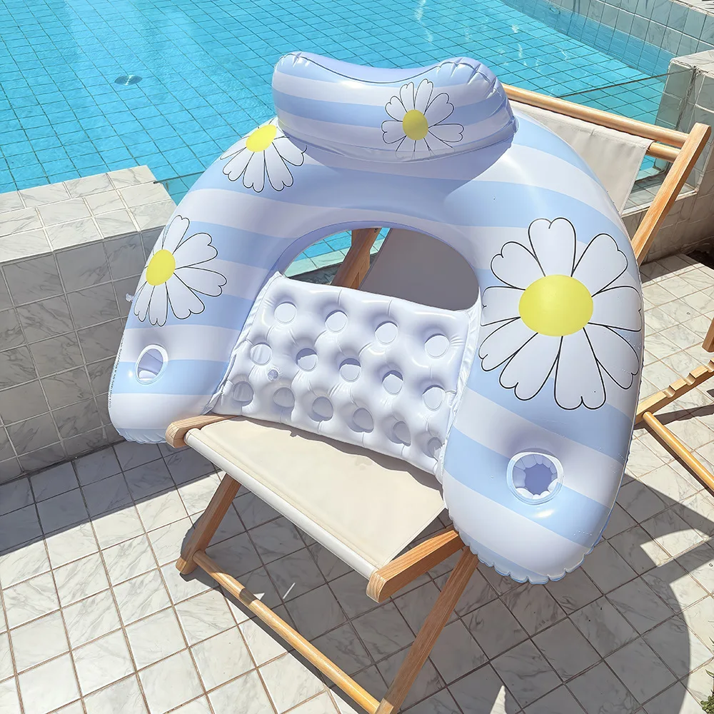 2026 INS Style Retro Gänseblümchen U-förmiger aufblasbarer Schwimmliege-Pool-Lounger, Internet-Berühmtheit Schwimmring für sommerlichen Wasserspaß