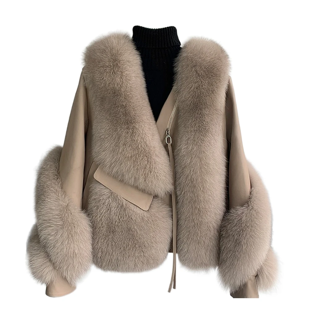 

ZDFURS*Fox fur coat women's short 2021 new sheep fur integrated coat пальто женское осень пуховик женский 2021 пальто зимнее