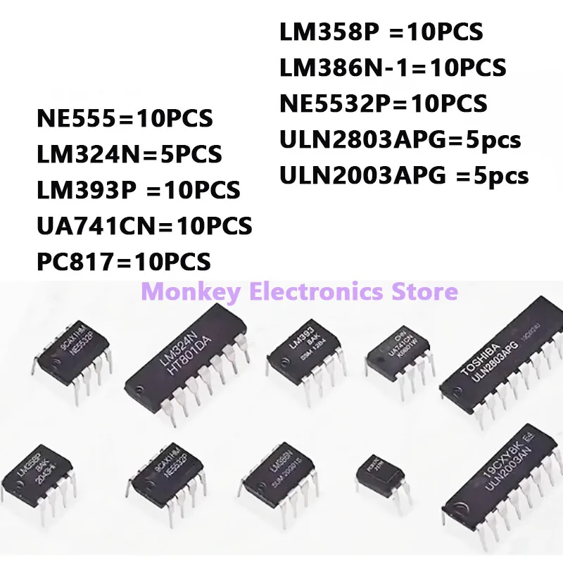 85PCS Integrated Circuit IC NE555 LM324 LM358 ULNN2803 IC chip kit DIP single precision timer 10 kinds diy kit electroni tentacl image 2