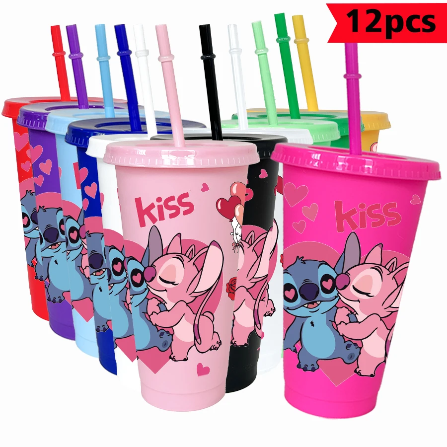 

12 шт./лот Disney Stitch Angel 26 унций красочный пластиковый стакан для дня рождения, посуда для напитков, чашки для сока, кофе