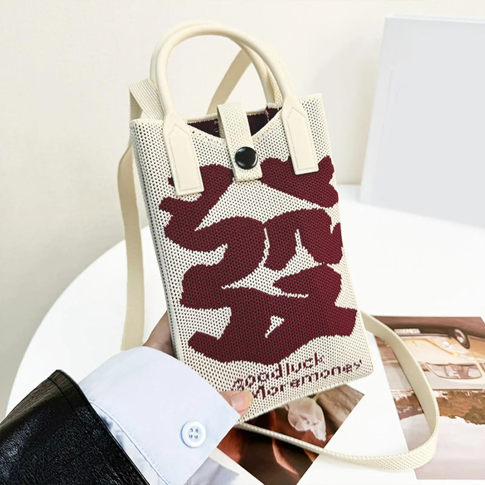 حقيبة هاتف كروشيه نسائية محمولة أنيقة للتخزين حقيبة يد صغيرة للشاطئ #2