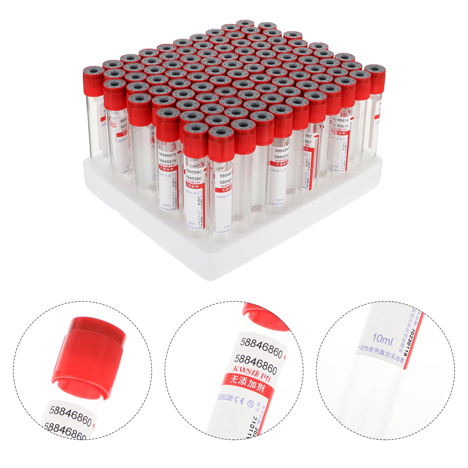 tubo de coleta de sangue com tampa de vidro tubos de coleta tampa de teste vermelho vacuo de pressao negativa descartavel 10ml 100 pcs 01