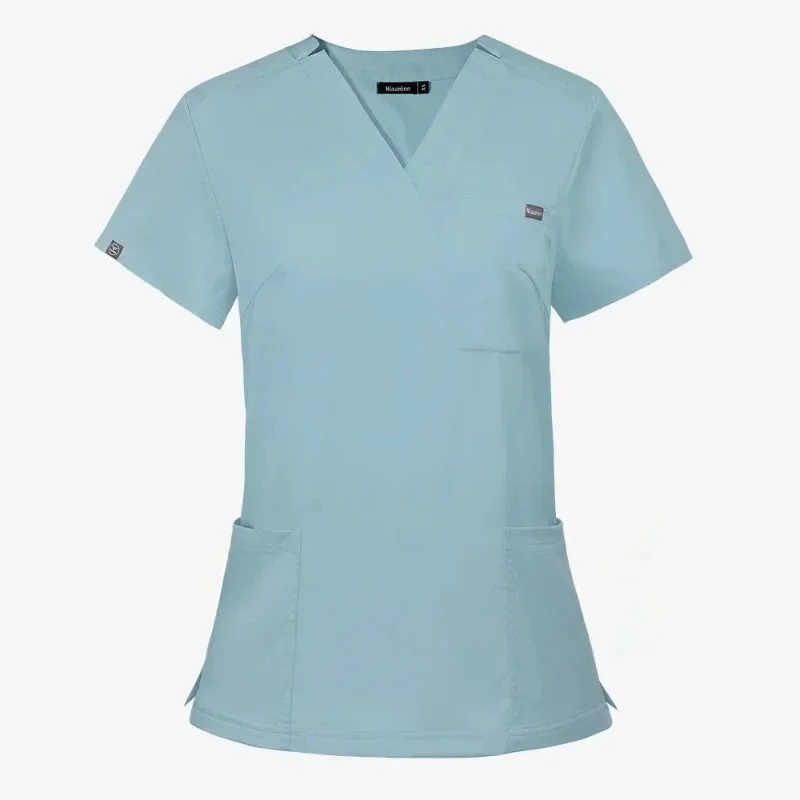 Uniforme infermiera donna scrub top tasca medica uniforme uomo manica corta con scollo a v camicia da allattamento Spa camicetta accessori medici