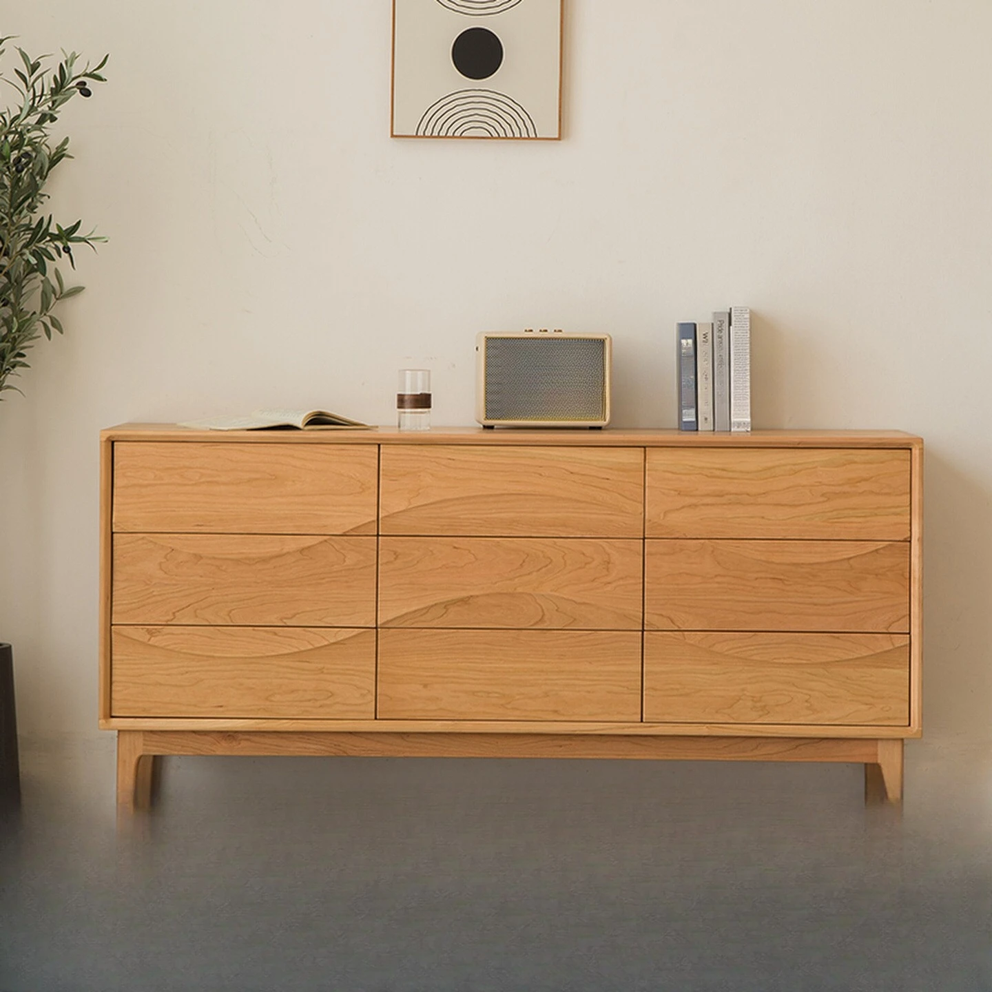Nordic dining side cabinet, solid wood nine-chest cabinet light luxury bedroom locker, cherry wood living room display cabinet