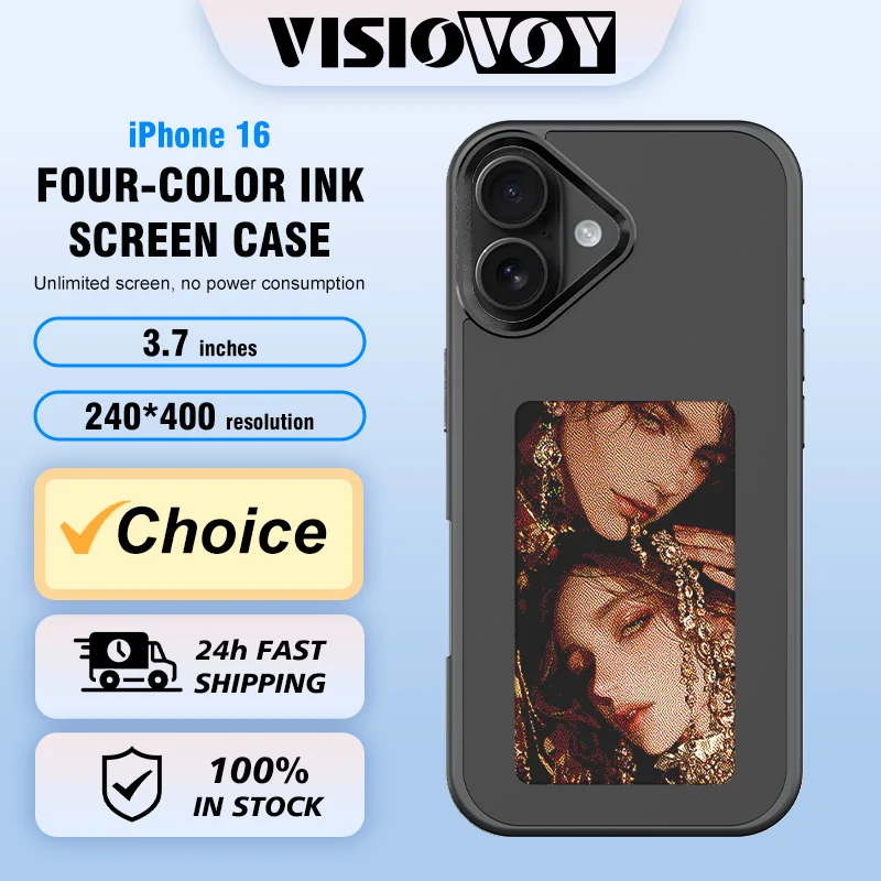 NFC Function Smart Phone Case For iphone 16 15 14 13 Pro Max E ink 4 Color Screen DIY Fashion Phone Cover Cartoon Girl New Funda