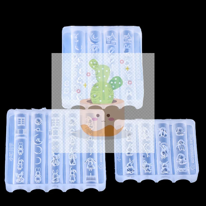 Cute Nail Mold Silicone Rabbit Paradise Moon Castle Art Elegant Oil Painting Style Nail Stereoscopic Template Mold